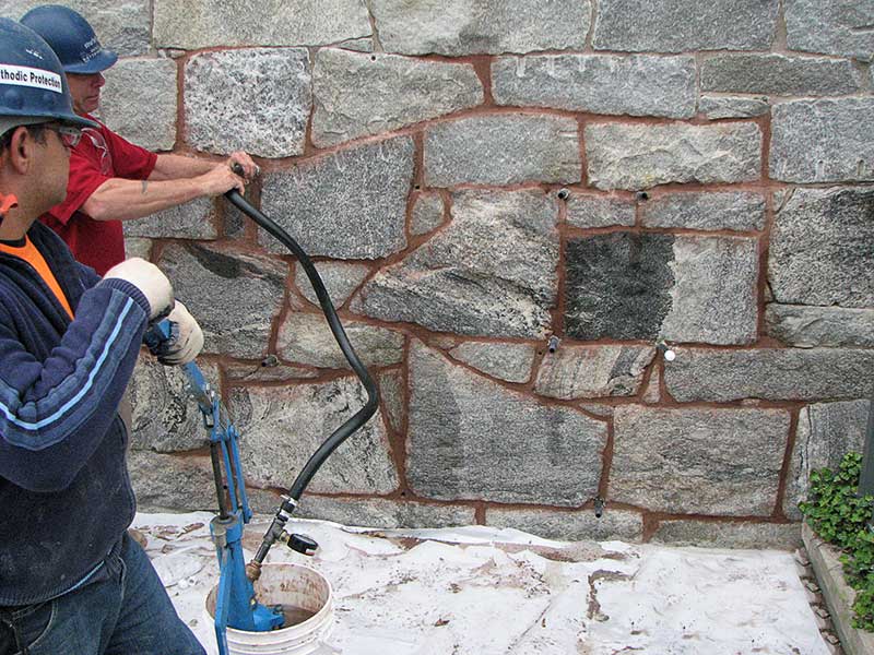 Image of architectural forensic investigation in historic masonry wall