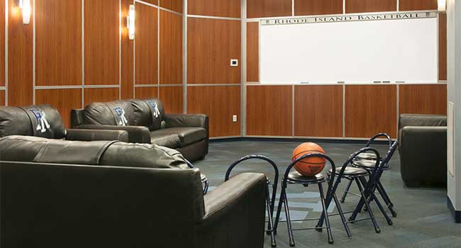 Photo of URI Athletic Center interior showing basketball team space